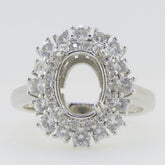 Sterling Silver Semi Mount Ring Setting Oval OV 10x7mm Double Halo White Topaz - Syzjewelry